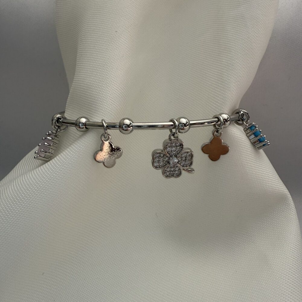 Çelik Gümüş Renkli Renkli Figürlü Charm Bileklik