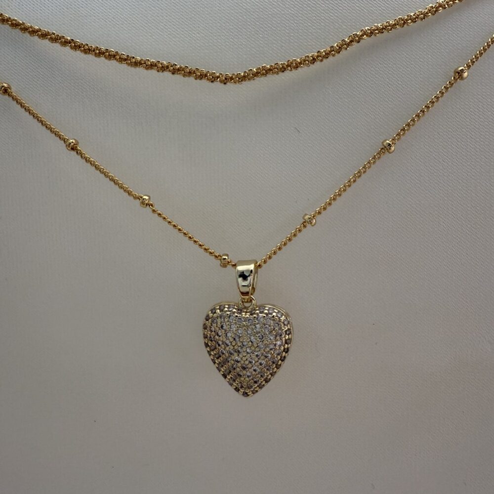 Çelik Altın Renkli Taşlı Kalp Figürlü Kolye