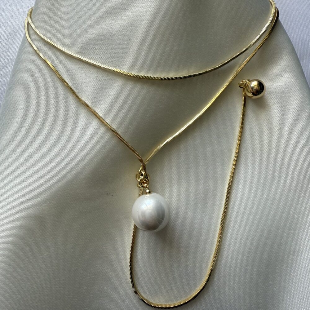 Altın Rengi Çelik İnce Zincirli İnci Detaylı Kolye